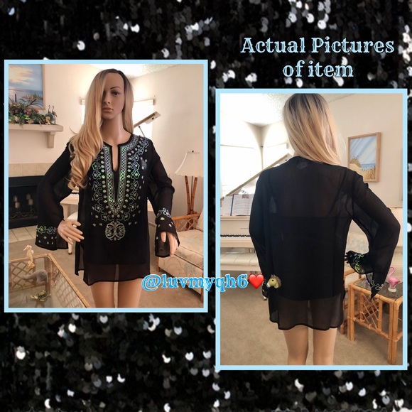 Swimsuit Coverup Sheer Sequins - Picture 2 of 3